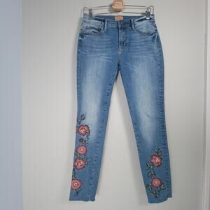 Driftwood Jackie Womens 27 Skinny Jeans Embroidered Floral Stretch Denim Blue